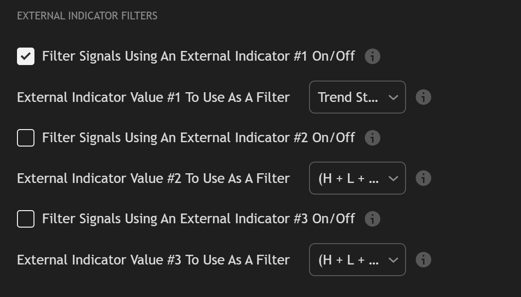 TradingView chart showing filtered buy and sell signals using Trend Friend's external indicator filtering feature